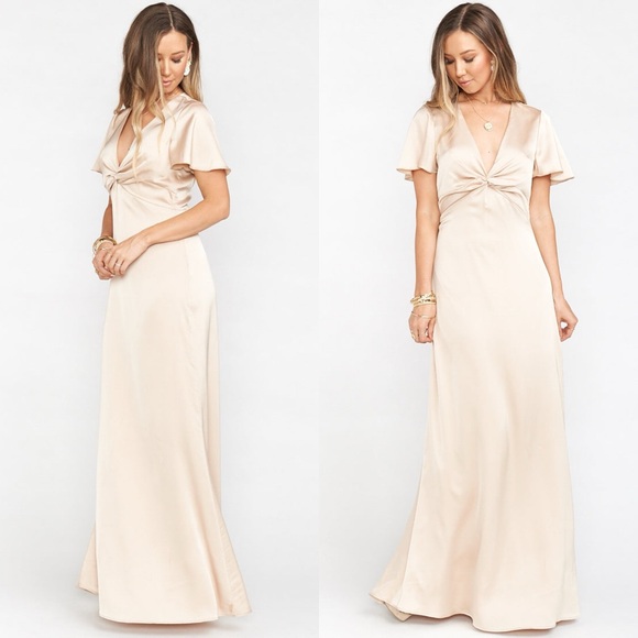 NEW Show Me Your Mumu Rome Twist Gown Maxi Dress in Champagne Luxe Satin XL - Picture 2 of 10